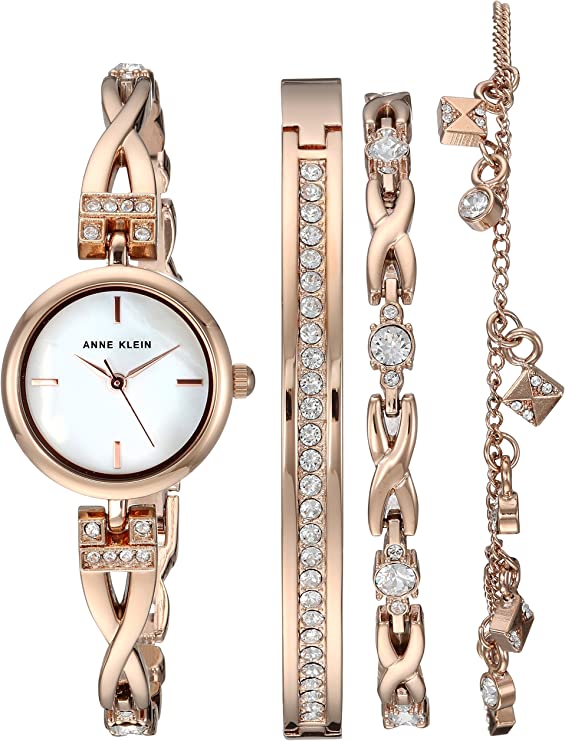 Crystal Accented Watch and Bracelet Set Bridal Shower Gifts 