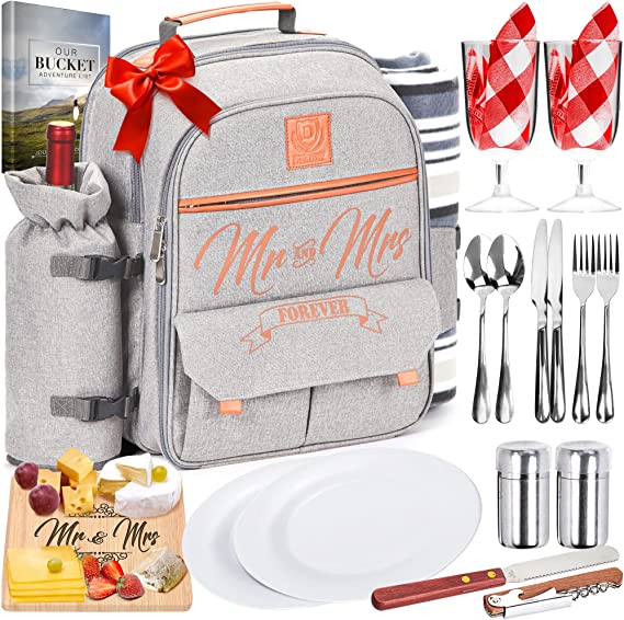 Mr and Mrs Insulated Picnic Backpack for 2 Bridal Shower Gifts