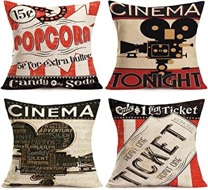  Set of 4 Movie Theater Throw Pillow Covers