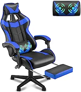 Blue Gaming Chair with Footrest
