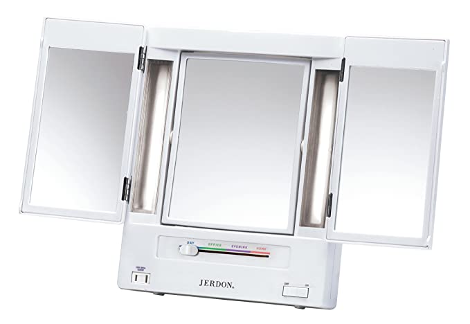 Jerdon Tri-Fold Two-Sided Makeup Mirror with Lights
