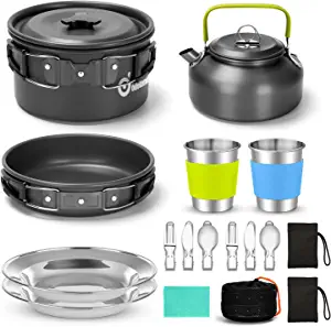 Odoland 15pcs Camping Cookware Mess Kit
