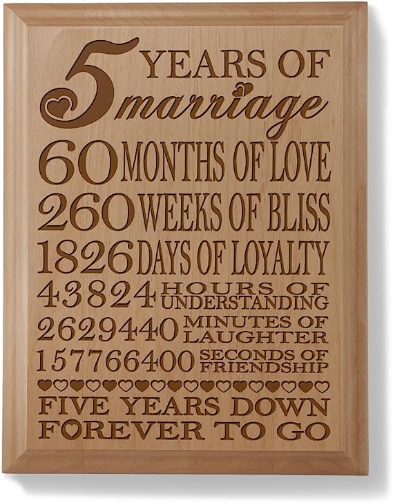 5th Anniversary Engraved Natural Wood Plaque