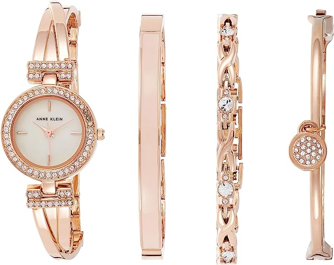 Crystal Accented Bangle Watch and Bracelet Set
