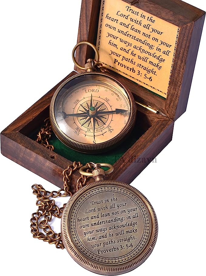 Engraved Compass with Wooden Box